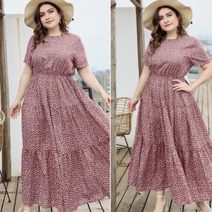 Plus size dot maxi dress- Maroon